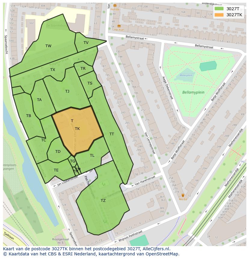 Afbeelding van het postcodegebied 3027 TK op de kaart.
