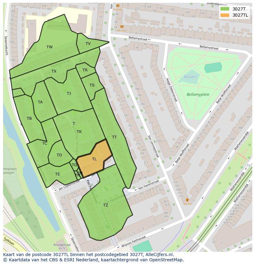 Afbeelding van het postcodegebied 3027 TL op de kaart.