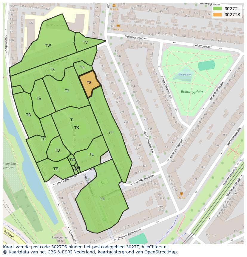 Afbeelding van het postcodegebied 3027 TS op de kaart.