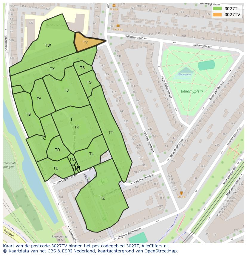 Afbeelding van het postcodegebied 3027 TV op de kaart.