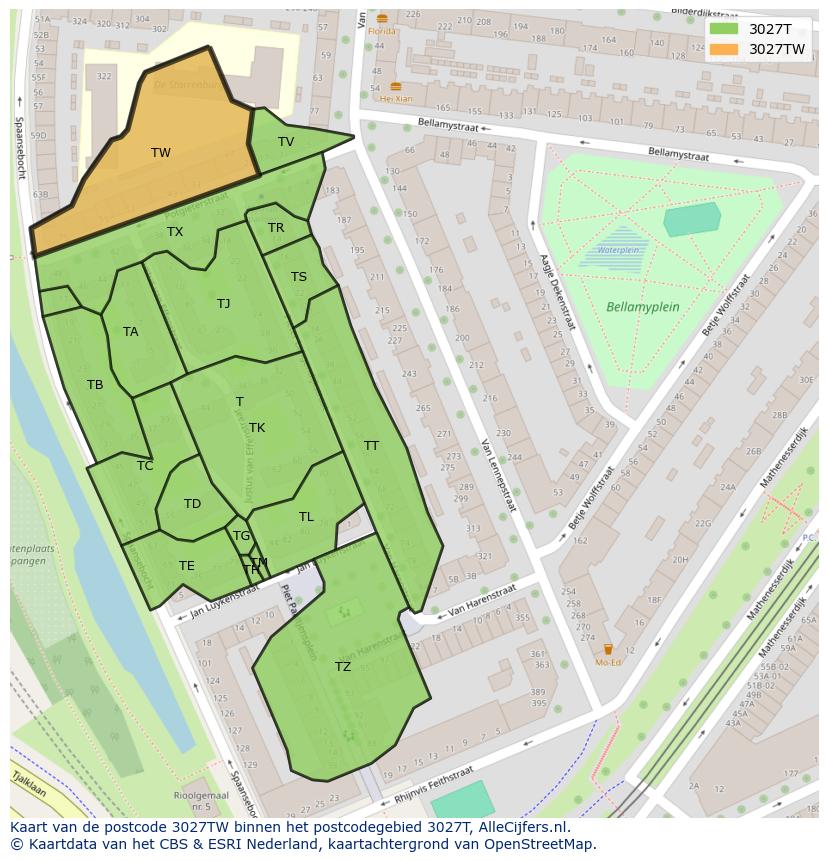 Afbeelding van het postcodegebied 3027 TW op de kaart.