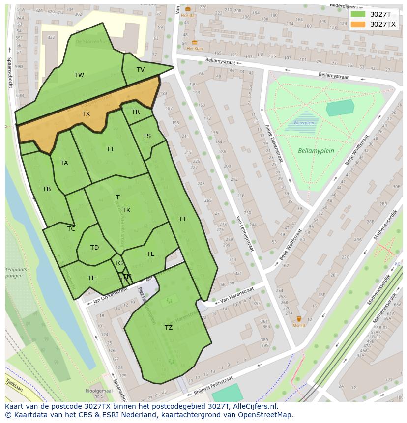 Afbeelding van het postcodegebied 3027 TX op de kaart.