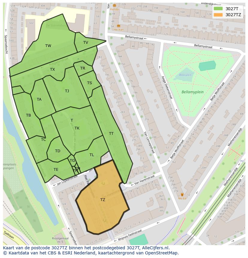Afbeelding van het postcodegebied 3027 TZ op de kaart.