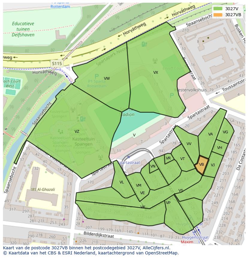 Afbeelding van het postcodegebied 3027 VB op de kaart.