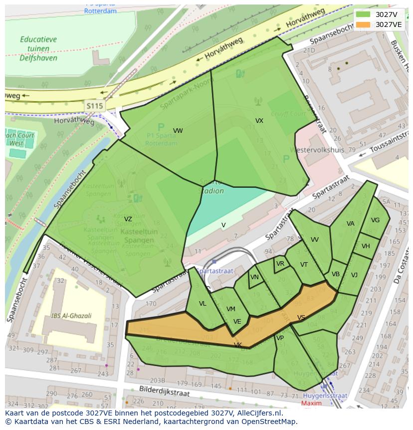 Afbeelding van het postcodegebied 3027 VE op de kaart.