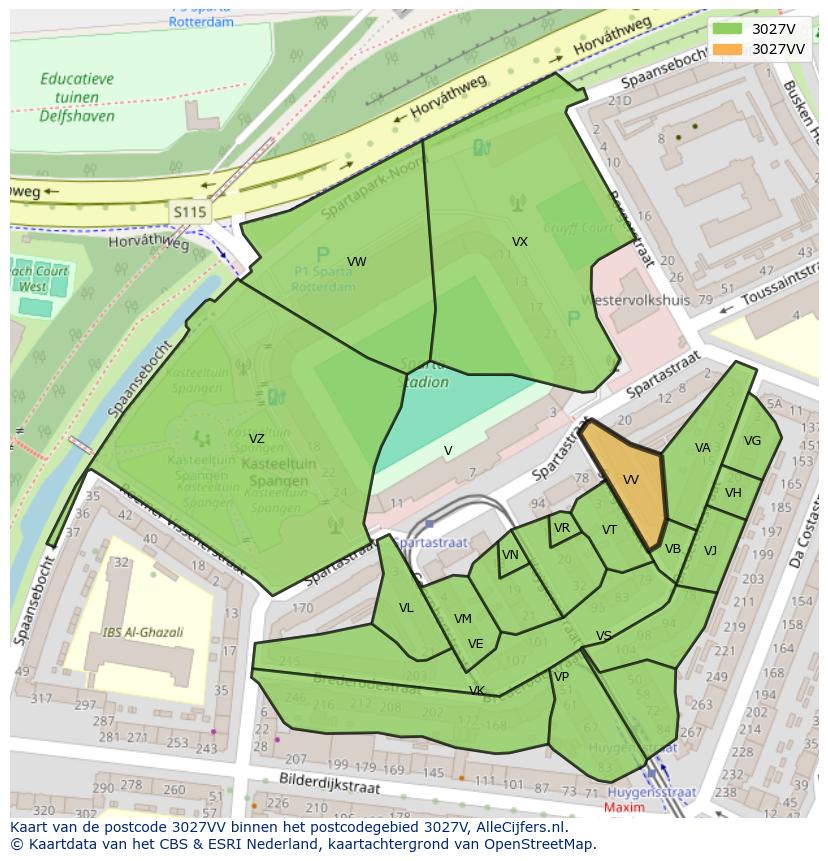 Afbeelding van het postcodegebied 3027 VV op de kaart.