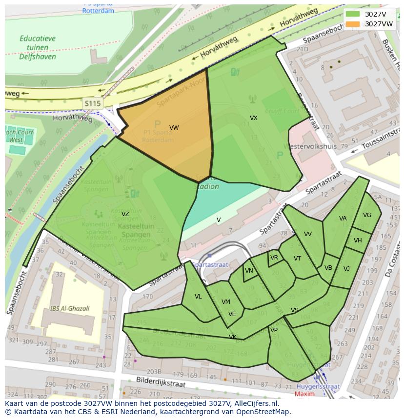 Afbeelding van het postcodegebied 3027 VW op de kaart.