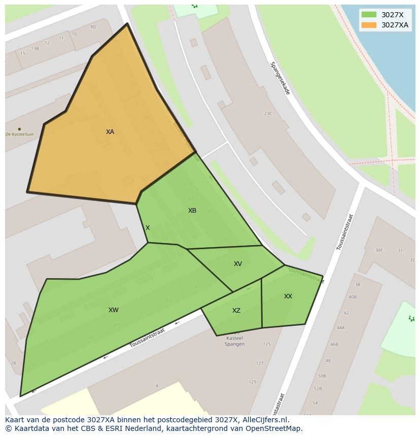 Afbeelding van het postcodegebied 3027 XA op de kaart.