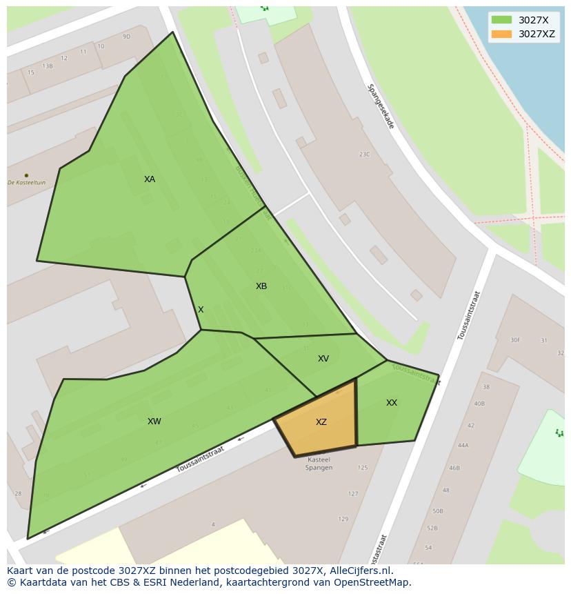 Afbeelding van het postcodegebied 3027 XZ op de kaart.