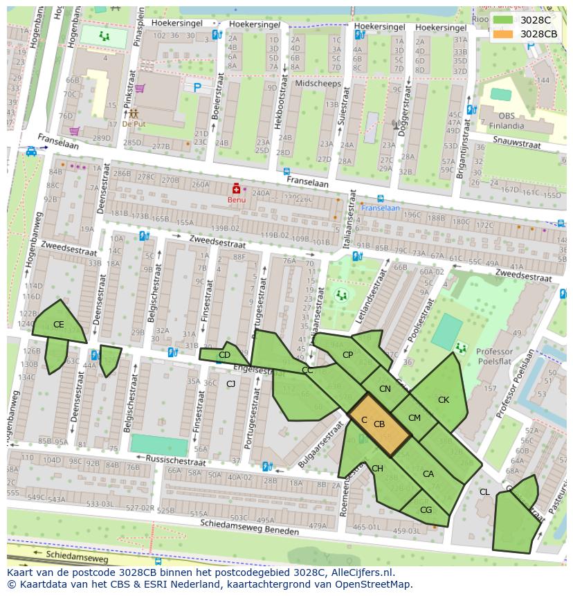 Afbeelding van het postcodegebied 3028 CB op de kaart.