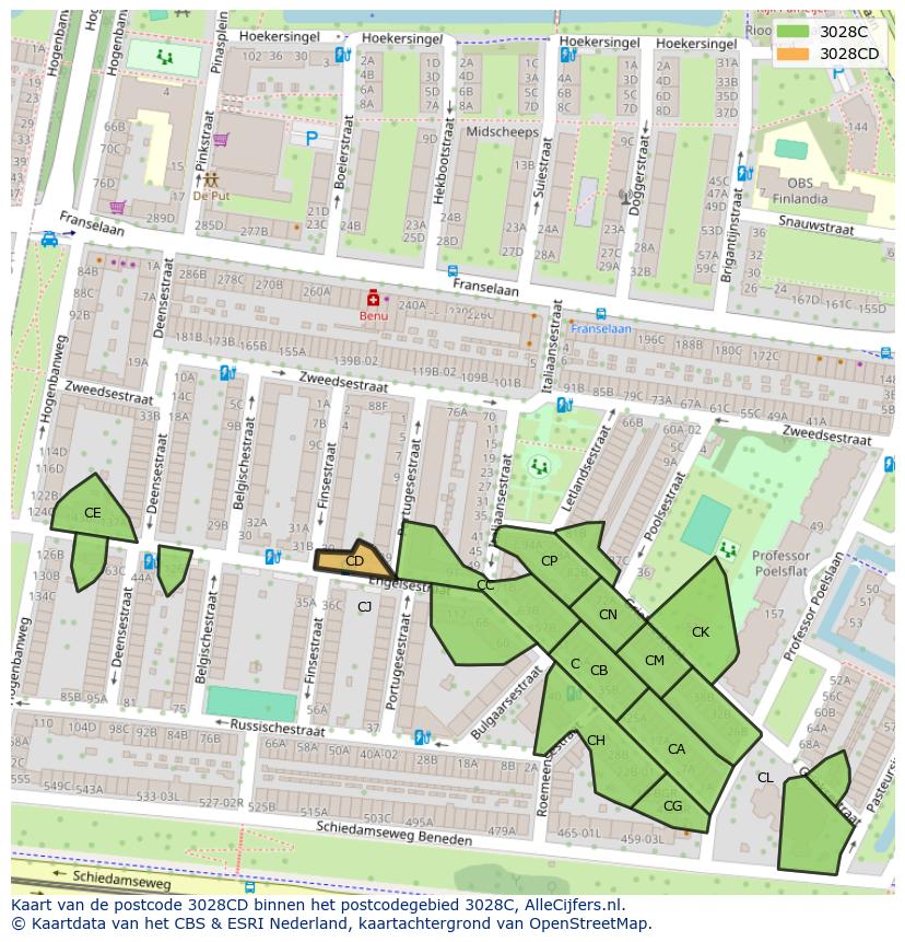 Afbeelding van het postcodegebied 3028 CD op de kaart.