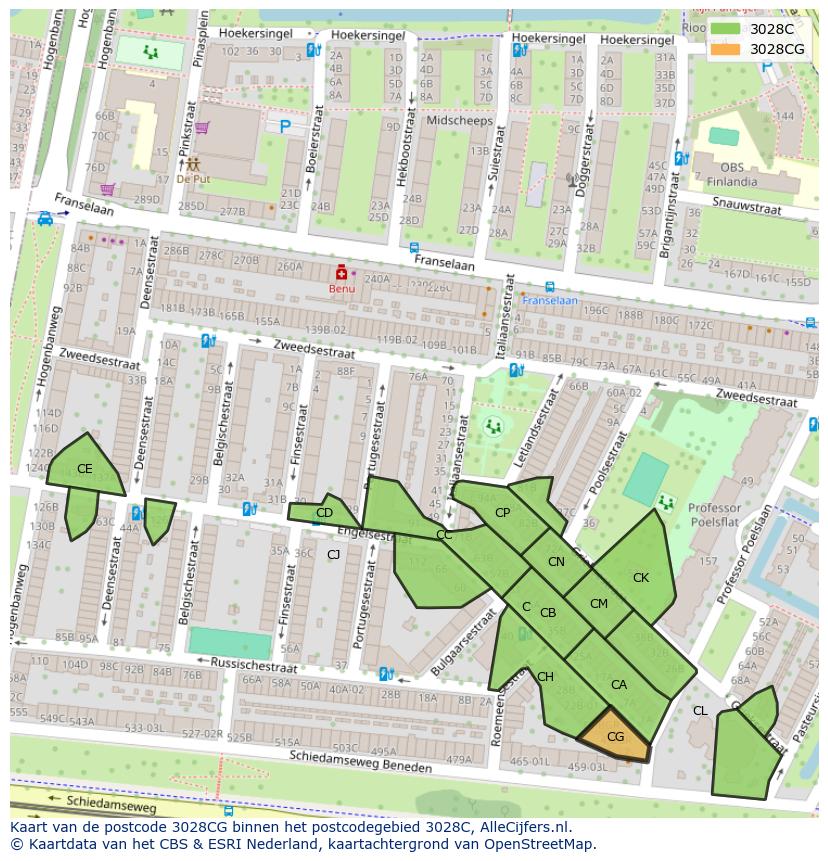 Afbeelding van het postcodegebied 3028 CG op de kaart.