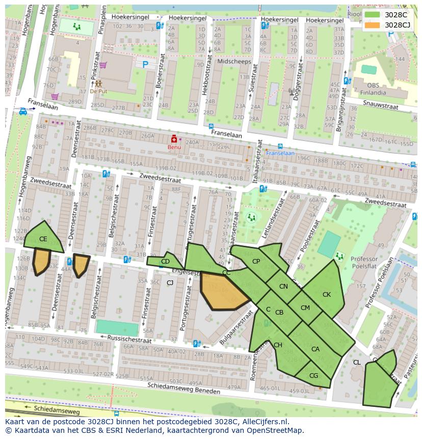 Afbeelding van het postcodegebied 3028 CJ op de kaart.