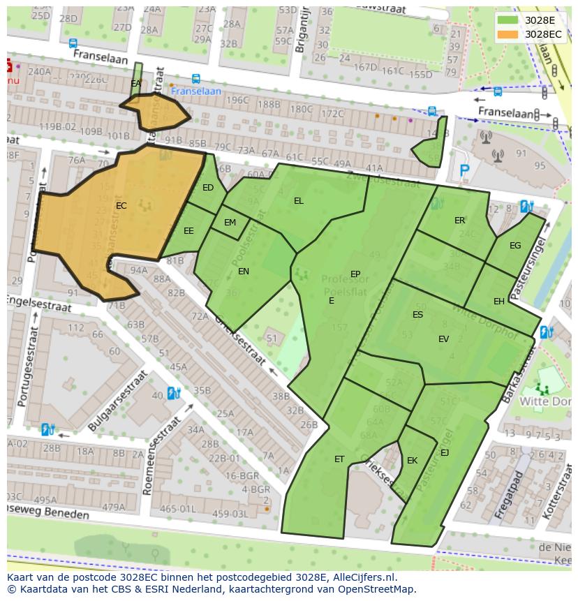 Afbeelding van het postcodegebied 3028 EC op de kaart.