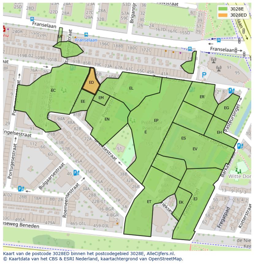 Afbeelding van het postcodegebied 3028 ED op de kaart.