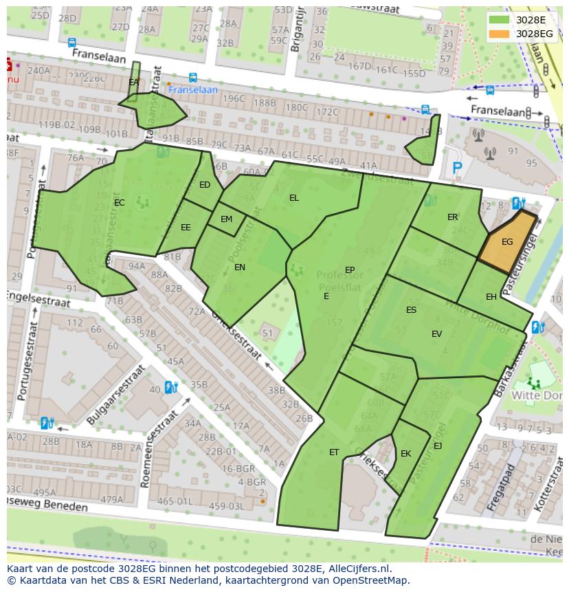 Afbeelding van het postcodegebied 3028 EG op de kaart.