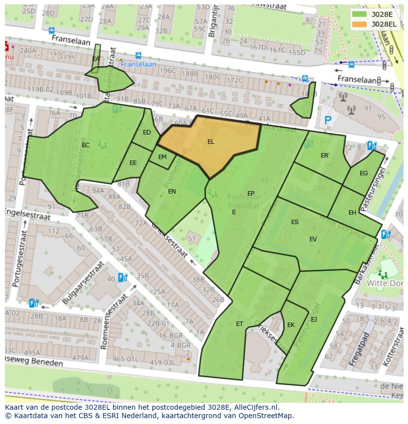 Afbeelding van het postcodegebied 3028 EL op de kaart.