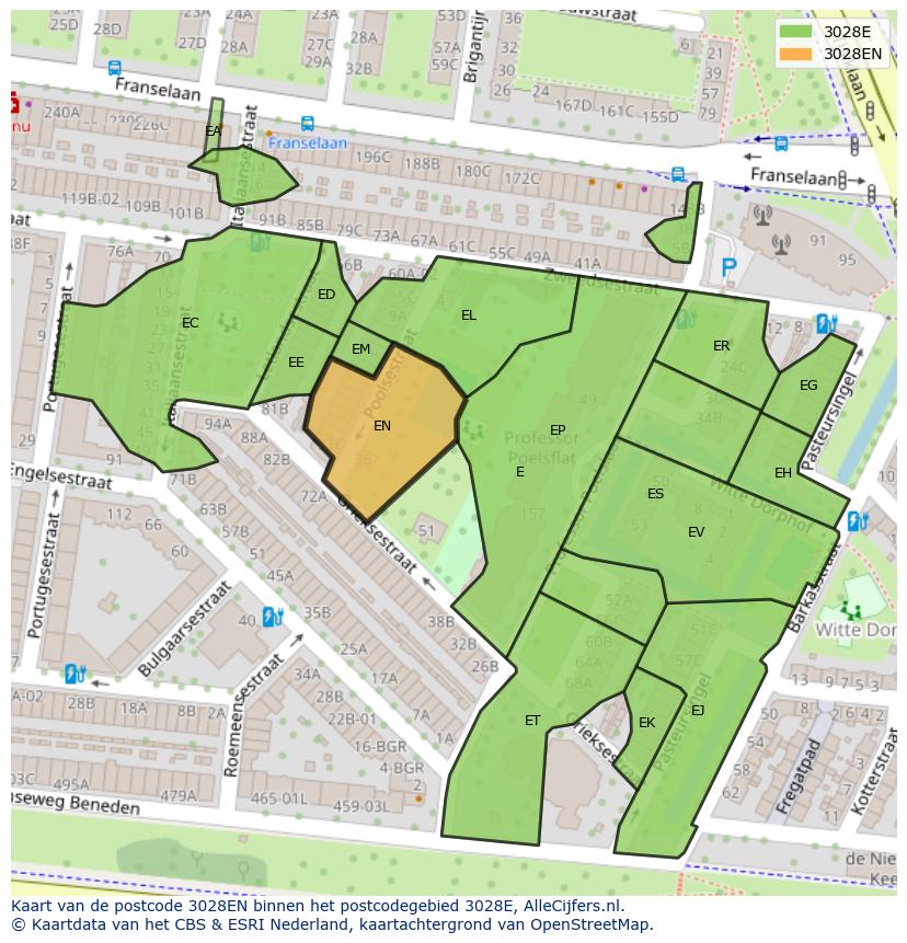 Afbeelding van het postcodegebied 3028 EN op de kaart.