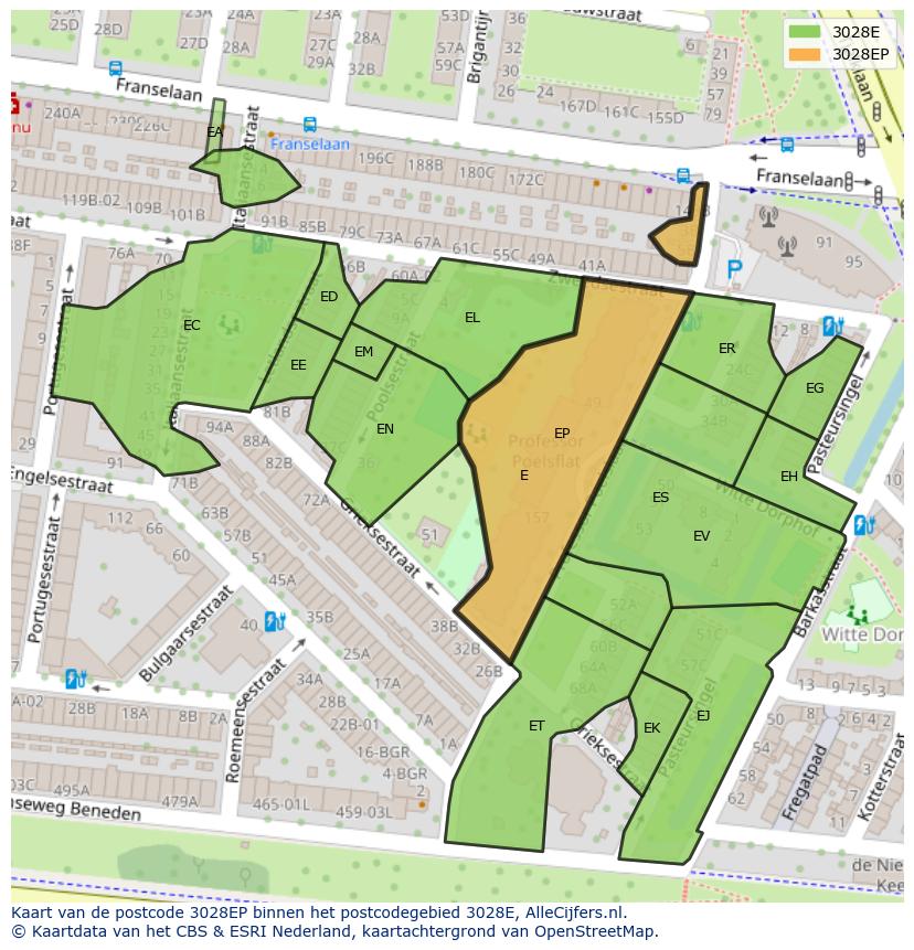 Afbeelding van het postcodegebied 3028 EP op de kaart.