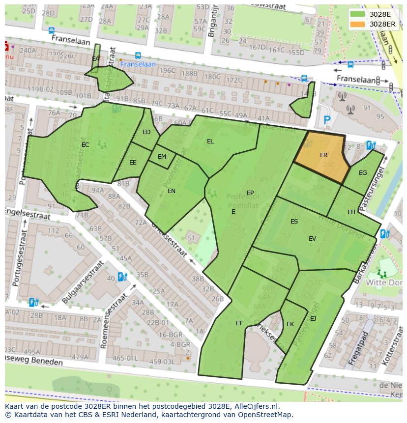 Afbeelding van het postcodegebied 3028 ER op de kaart.