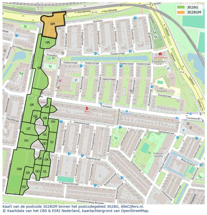 Afbeelding van het postcodegebied 3028 GM op de kaart.