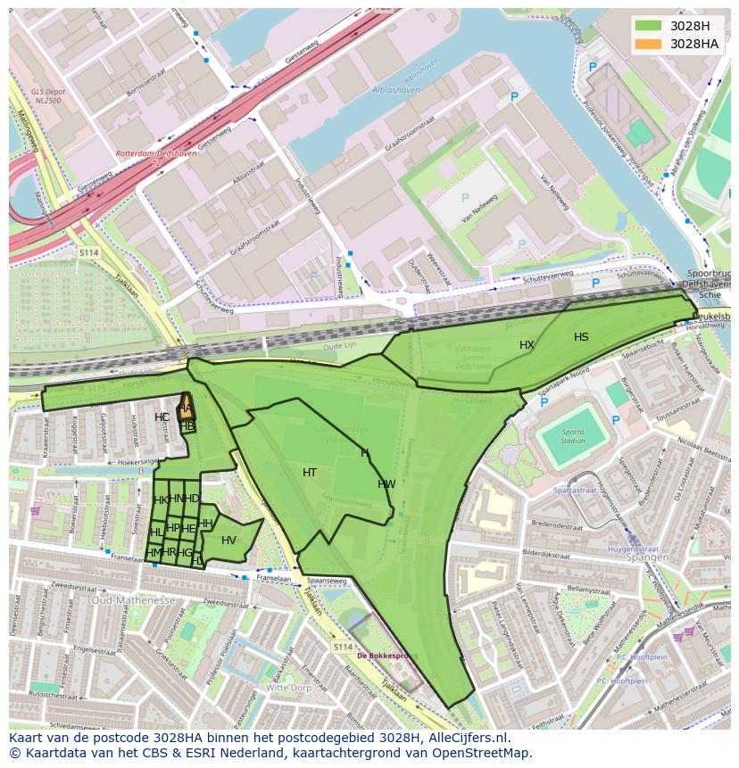 Afbeelding van het postcodegebied 3028 HA op de kaart.