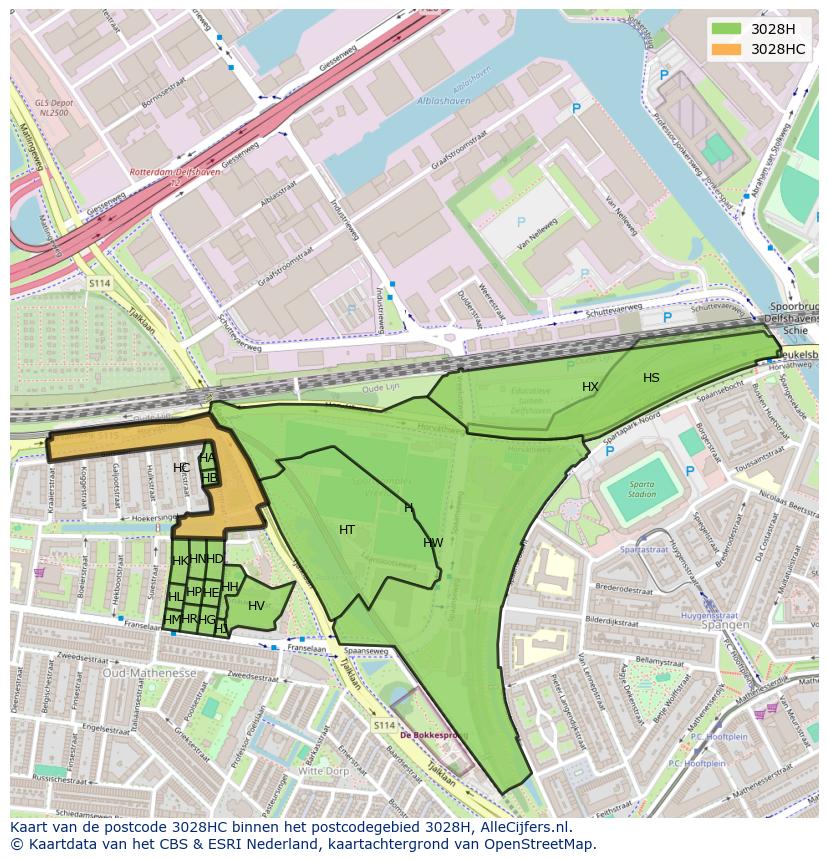 Afbeelding van het postcodegebied 3028 HC op de kaart.