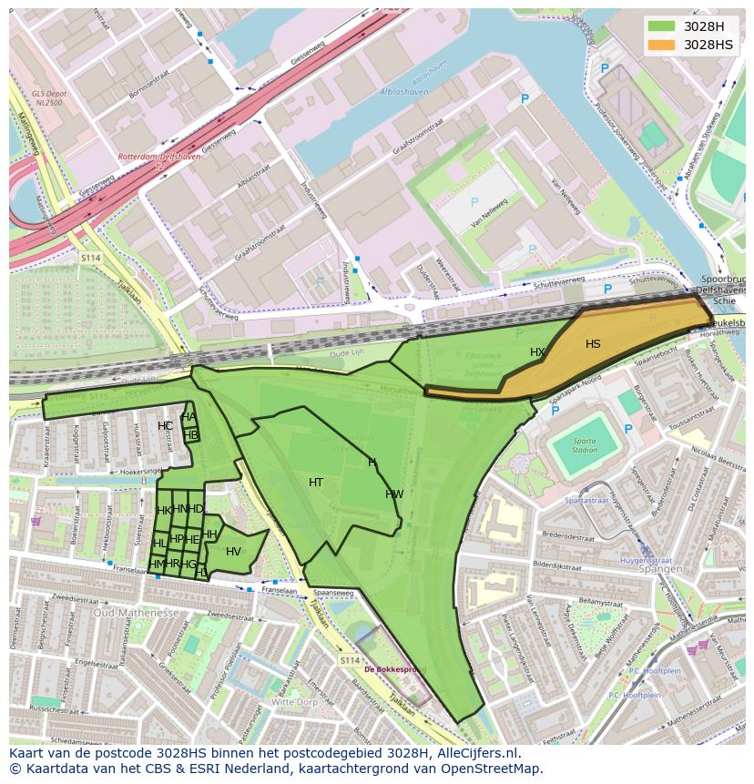 Afbeelding van het postcodegebied 3028 HS op de kaart.