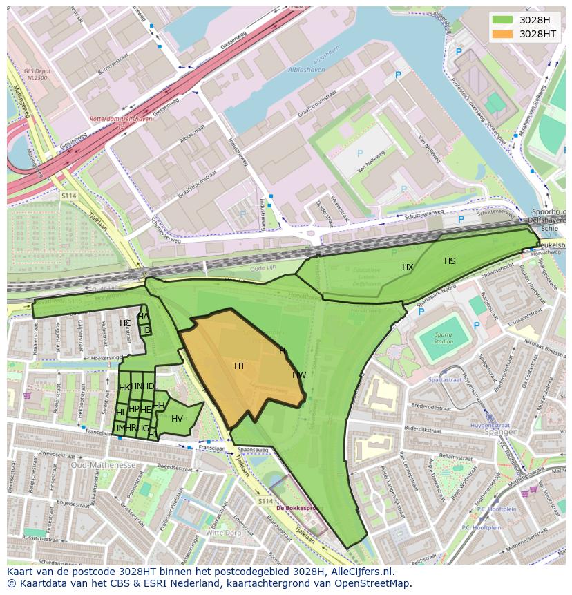 Afbeelding van het postcodegebied 3028 HT op de kaart.