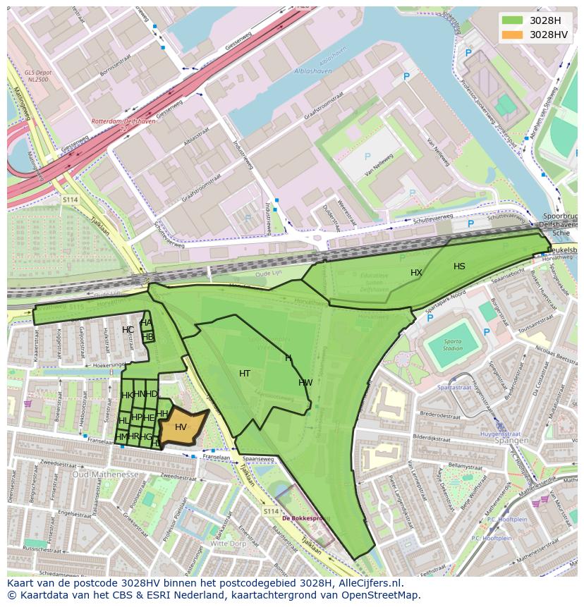 Afbeelding van het postcodegebied 3028 HV op de kaart.
