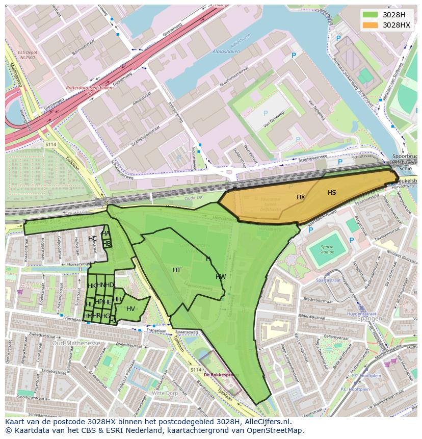 Afbeelding van het postcodegebied 3028 HX op de kaart.