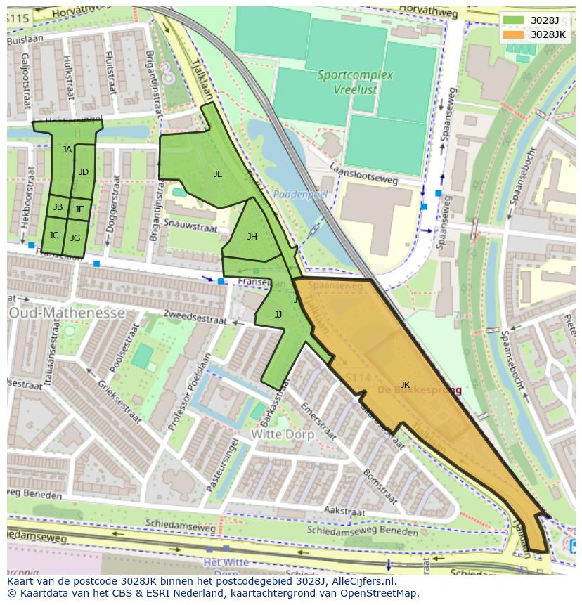 Afbeelding van het postcodegebied 3028 JK op de kaart.