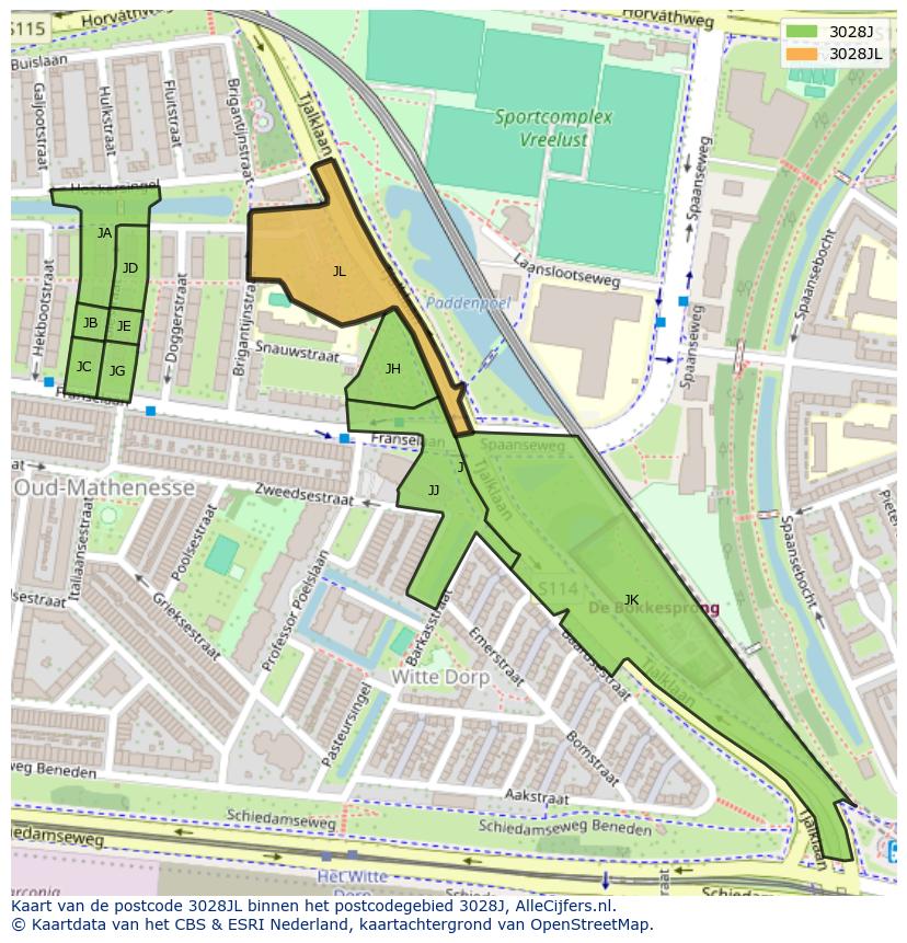 Afbeelding van het postcodegebied 3028 JL op de kaart.