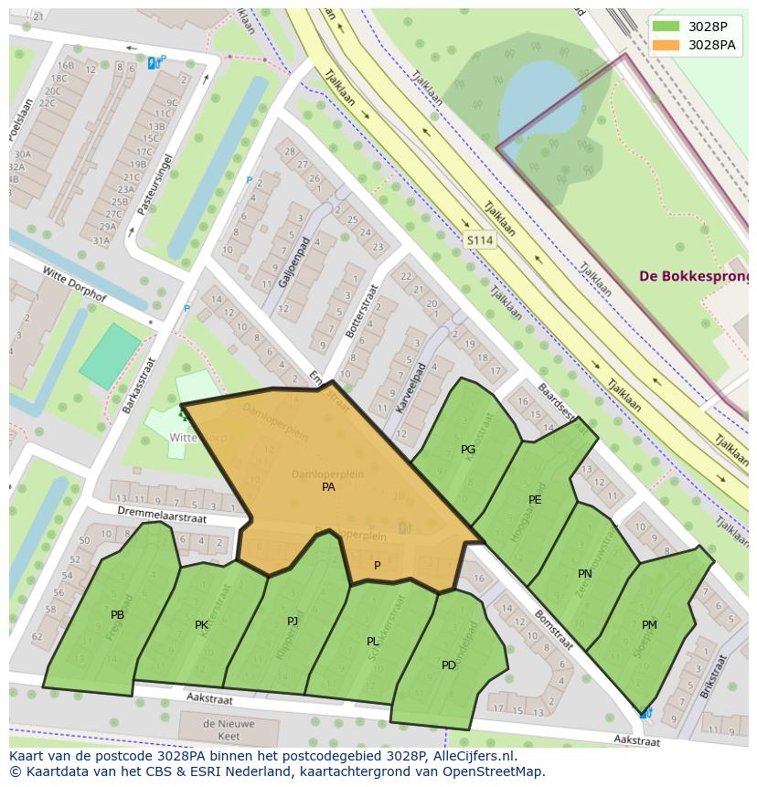 Afbeelding van het postcodegebied 3028 PA op de kaart.