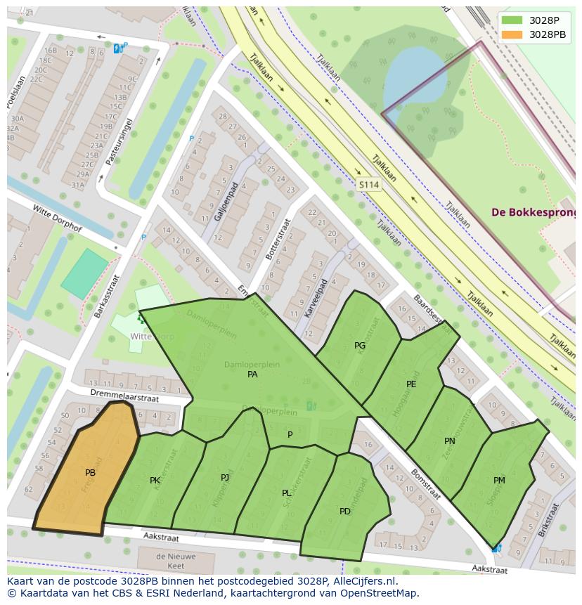 Afbeelding van het postcodegebied 3028 PB op de kaart.
