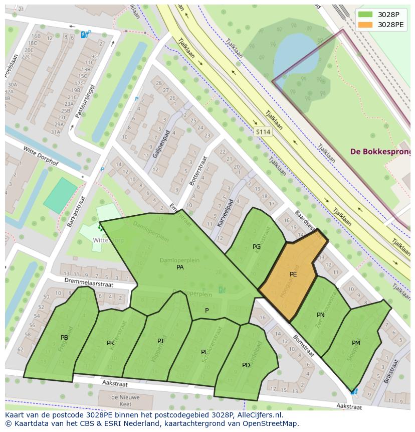Afbeelding van het postcodegebied 3028 PE op de kaart.