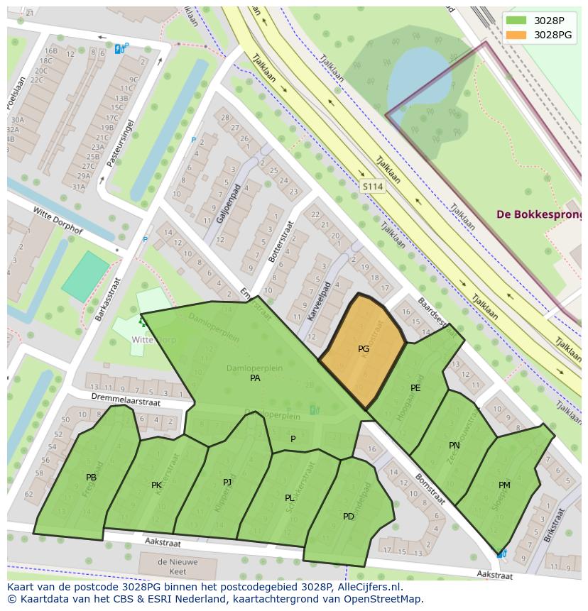Afbeelding van het postcodegebied 3028 PG op de kaart.