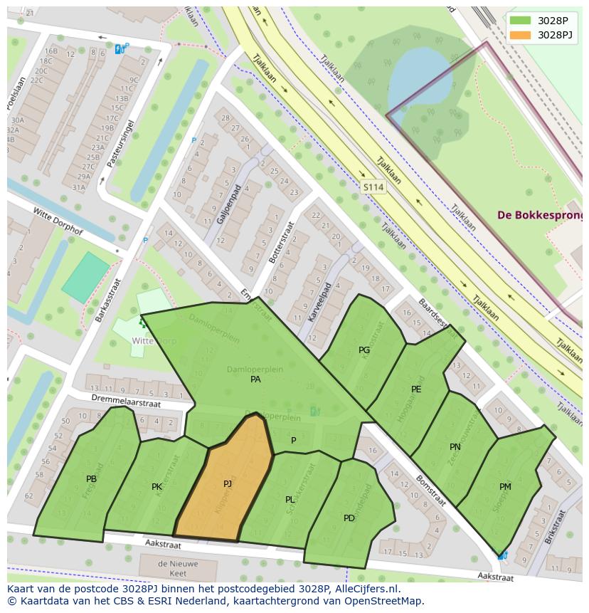 Afbeelding van het postcodegebied 3028 PJ op de kaart.