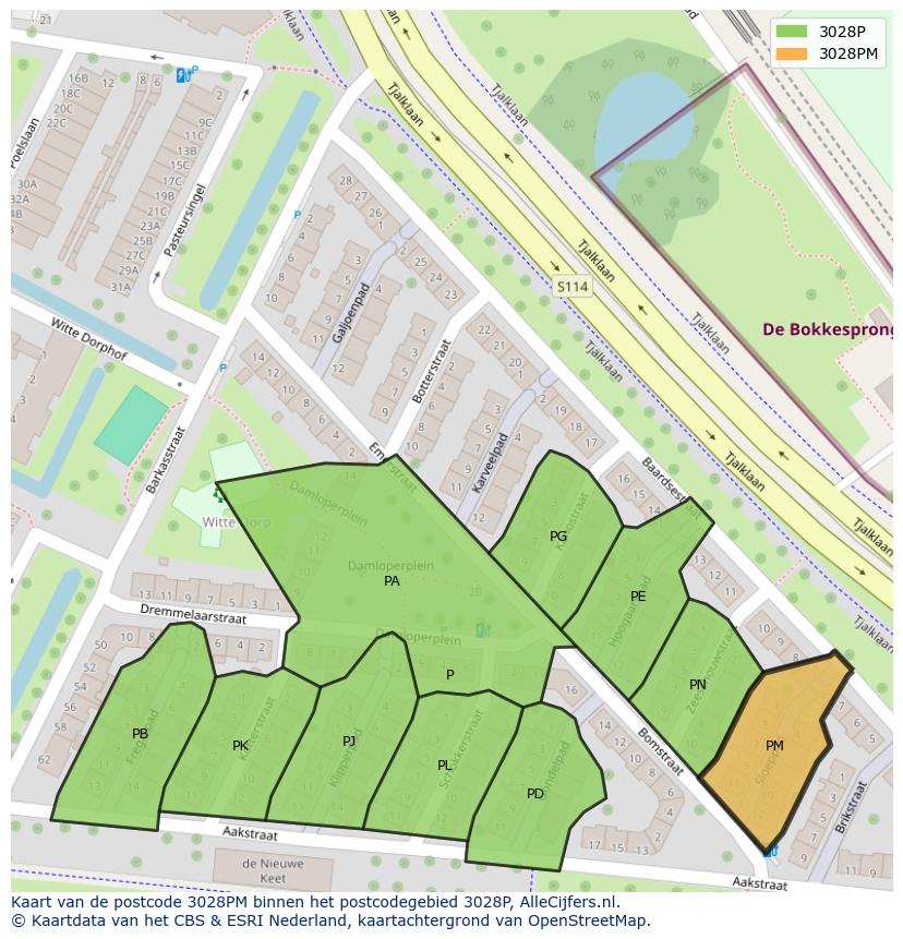 Afbeelding van het postcodegebied 3028 PM op de kaart.