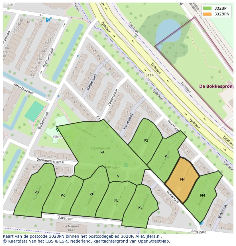 Afbeelding van het postcodegebied 3028 PN op de kaart.