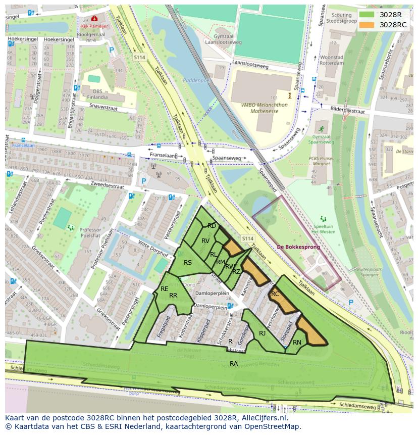 Afbeelding van het postcodegebied 3028 RC op de kaart.