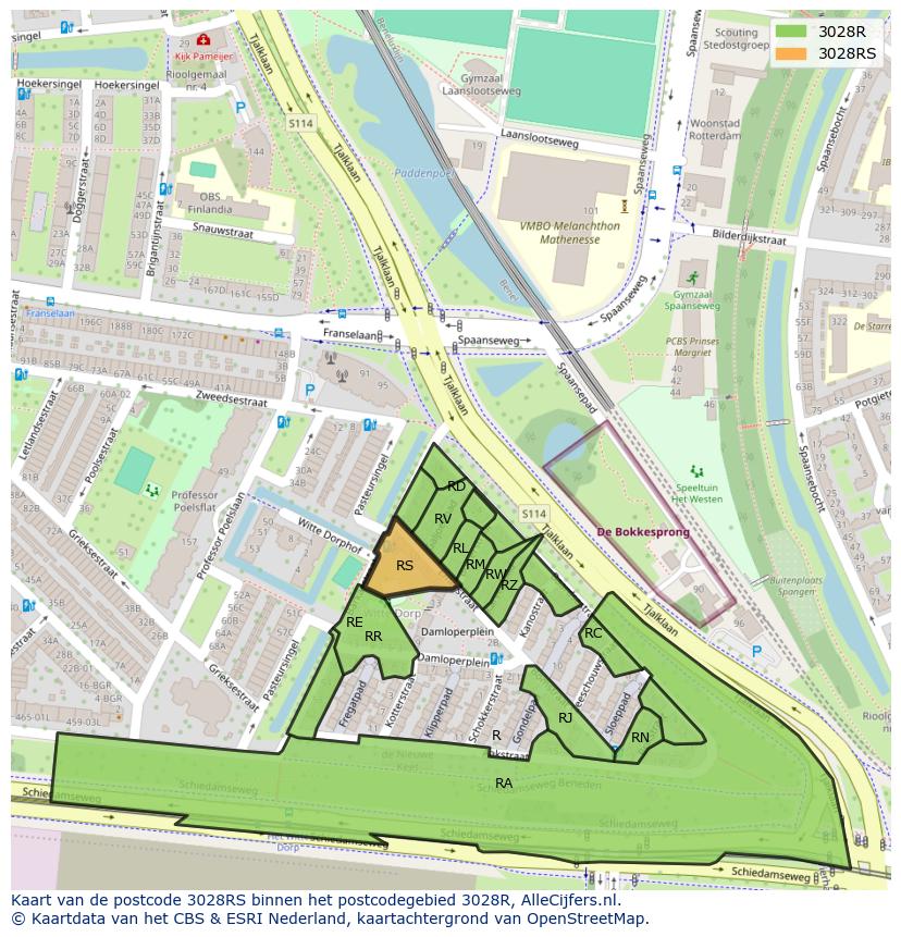 Afbeelding van het postcodegebied 3028 RS op de kaart.