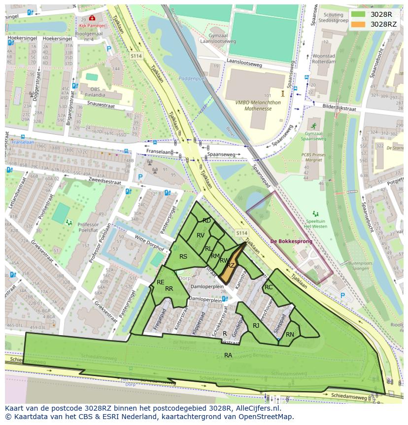Afbeelding van het postcodegebied 3028 RZ op de kaart.