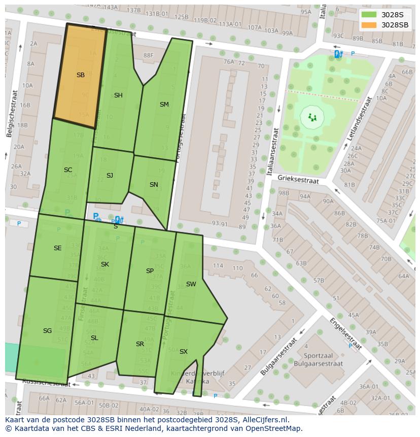 Afbeelding van het postcodegebied 3028 SB op de kaart.