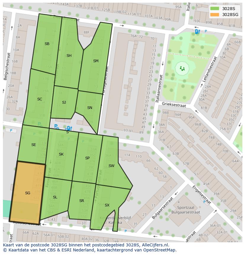 Afbeelding van het postcodegebied 3028 SG op de kaart.