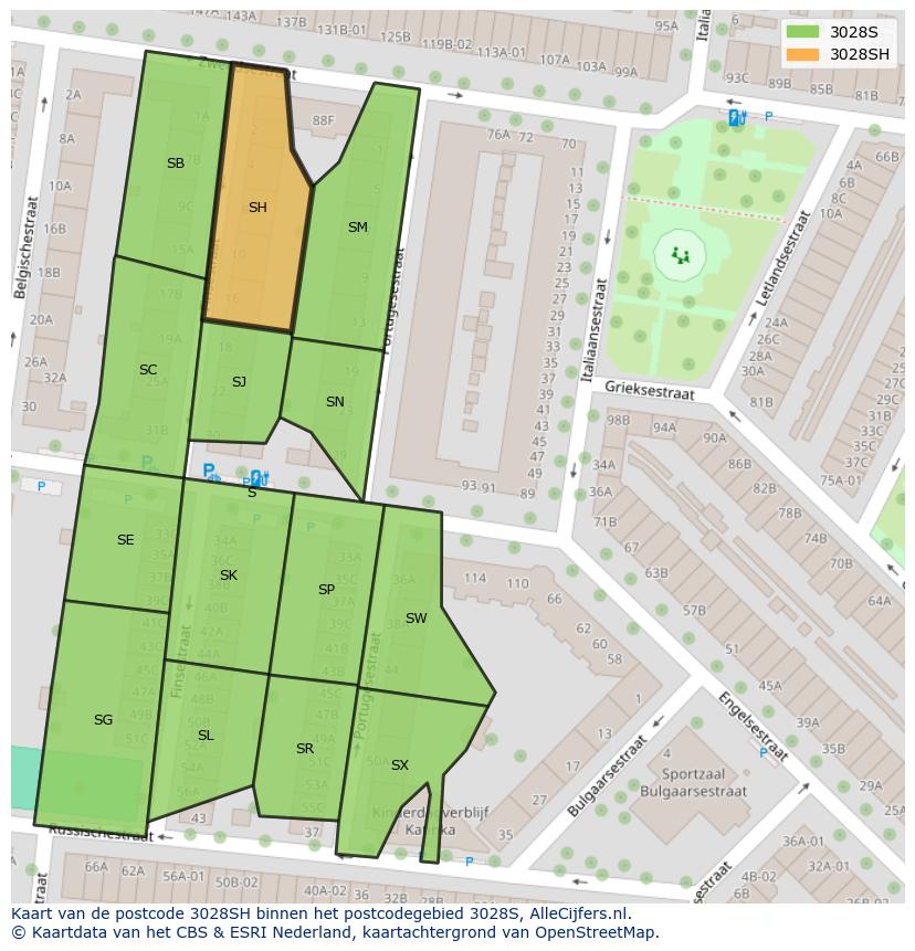 Afbeelding van het postcodegebied 3028 SH op de kaart.