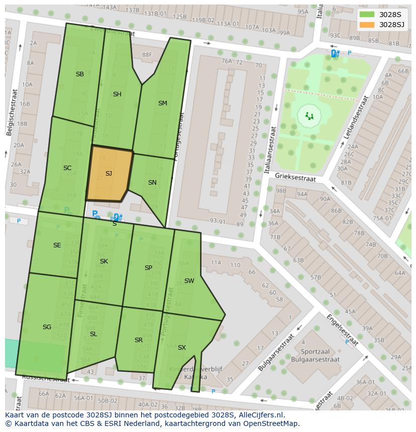 Afbeelding van het postcodegebied 3028 SJ op de kaart.