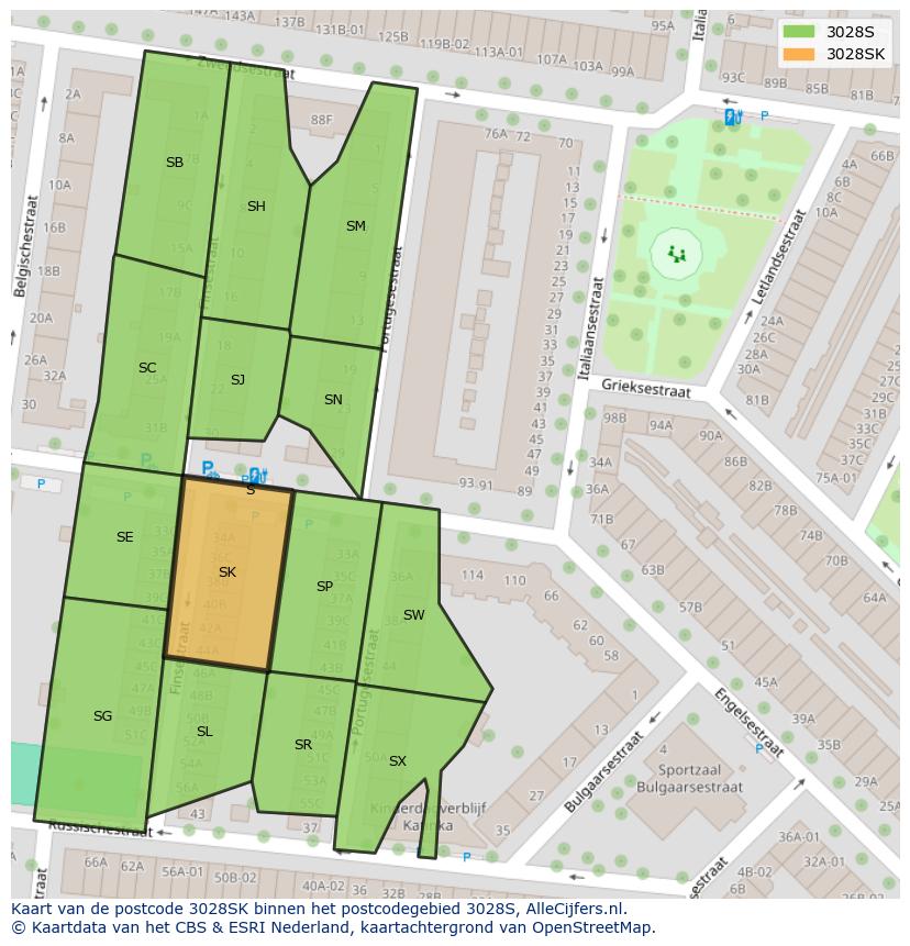 Afbeelding van het postcodegebied 3028 SK op de kaart.