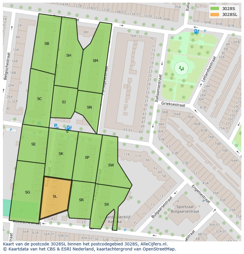 Afbeelding van het postcodegebied 3028 SL op de kaart.