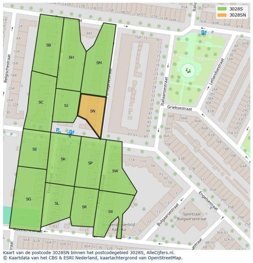 Afbeelding van het postcodegebied 3028 SN op de kaart.
